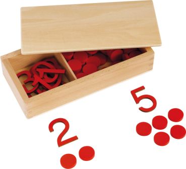 Montessori Wooden Numbers and Chips in Box