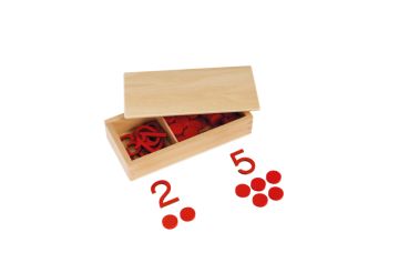 Montessori Wooden Numbers and Chips in Box
