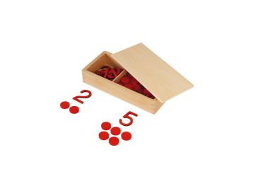 Montessori Wooden Numbers and Chips in Box