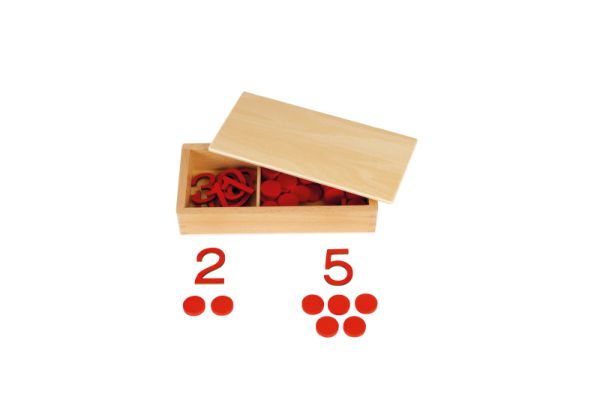 Montessori Wooden Numbers and Chips in Box